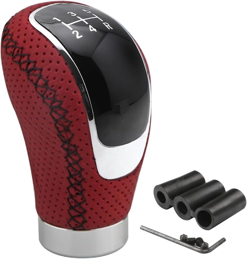 Osilly 5 Speed Shift Knob, Weighted Manual Gear Shifter Knobs, Leather Gear Shifting Handle, Automotive Manual Universal Transmission, Interior Automatic Replacement Parts (Red/Black) - Image 1